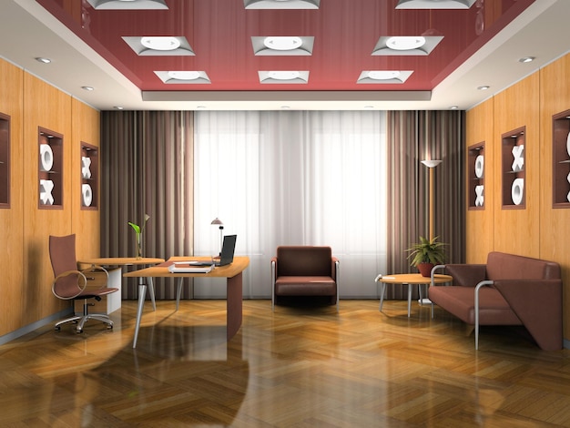 Interno della moderna sala d'attesa rendering 3D