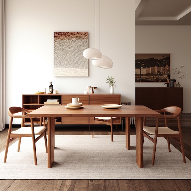 Interno della moderna sala da pranzo in stile scandinavo 3d render