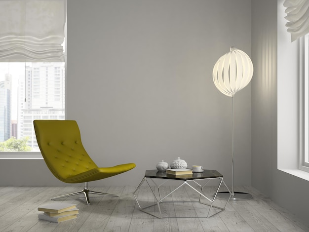 Interno della moderna sala di design rendering 3D