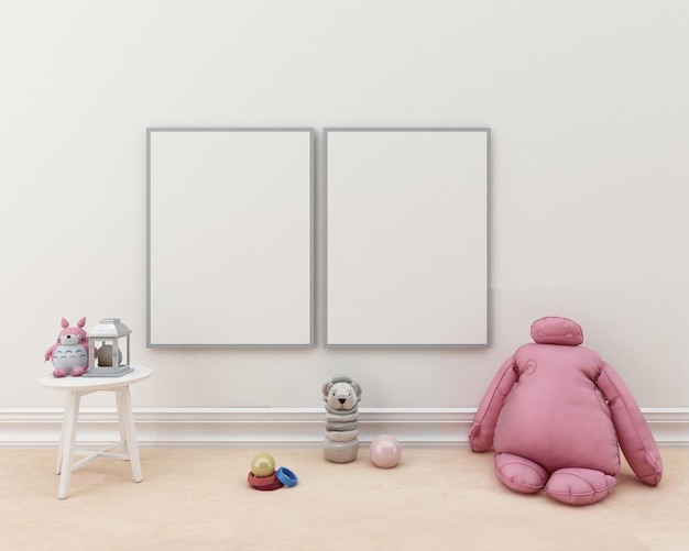 Interno della stanza del bambino con mockup di cornice