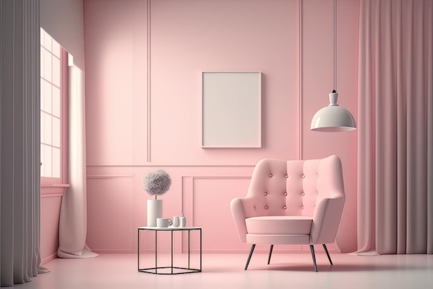 Interno della stanza minimalista con colore sfumato rosa IA generativa