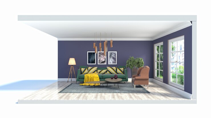 Foto interno di illustrazione 3d del soggiorno in una scatola