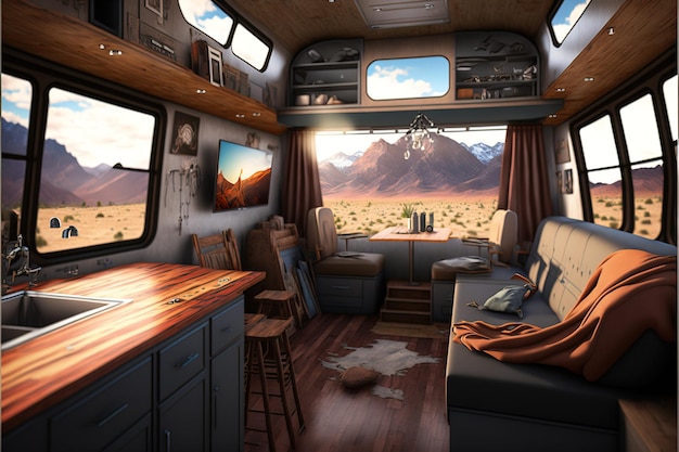 Interno di un camper motorhome ai generativo