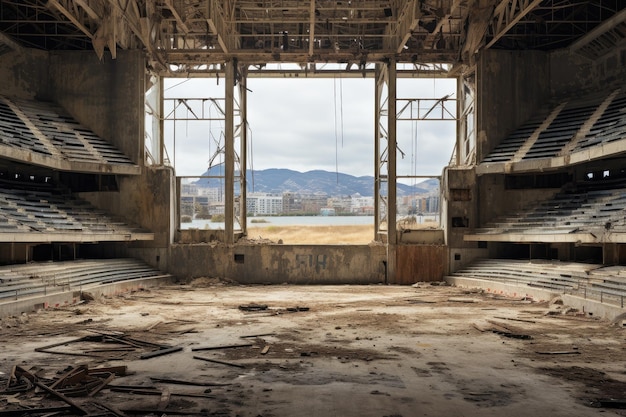 interno di un grande stadio abbandonato a Hobart