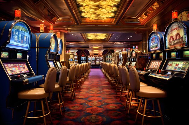 Interno di un hotel casinò giochi d'azzardo slot machine poker e blackjack craps e scommesse sulla L