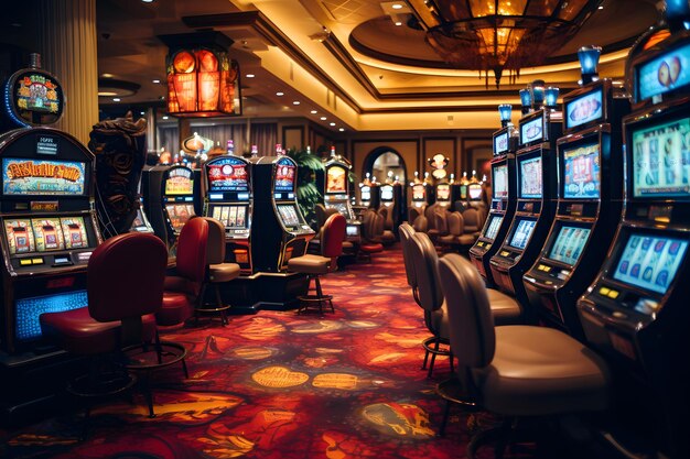 Interno di un hotel casinò giochi d'azzardo slot machine poker e blackjack craps e scommesse sulla L