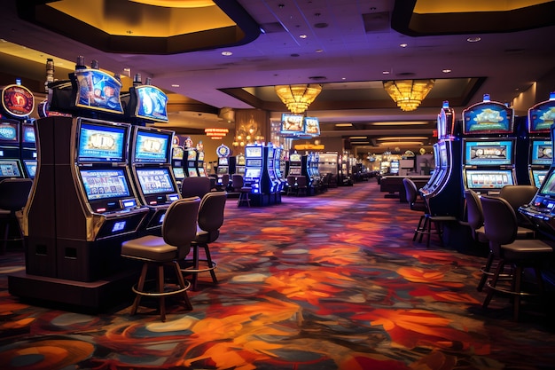 Interno di un hotel casinò giochi d'azzardo slot machine poker e blackjack craps e scommesse sulla L