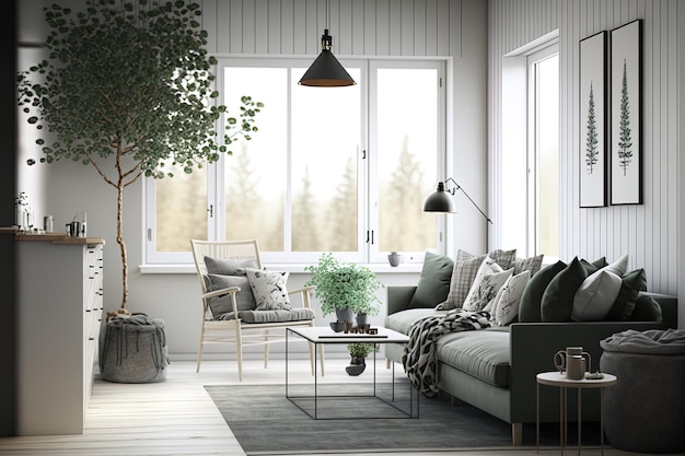 Interno di un soggiorno dal design scandinavo