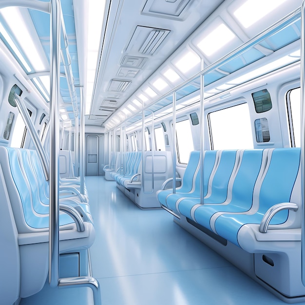 Interno di un treno moderno con sedili blu