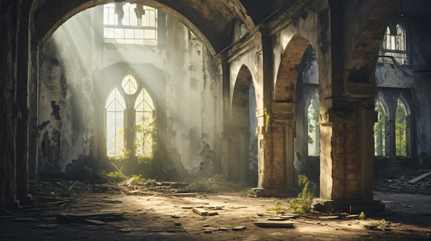 Interno di un vecchio edificio in rovina