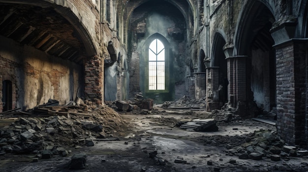 Interno di un vecchio edificio in rovina