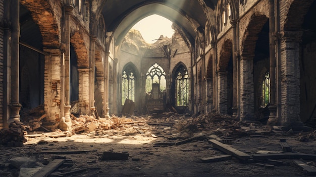 Interno di un vecchio edificio in rovina