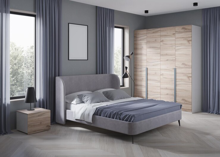 Interno di una camera da letto accogliente nel rendering 3D di design moderno