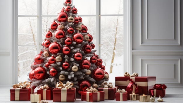 Interno di una casa natalizia con albero di Natale bianco IA generativa