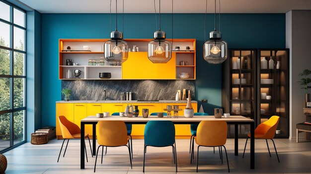 Interno di una cucina accogliente e moderna Teapot e tazze colorate AI generativa