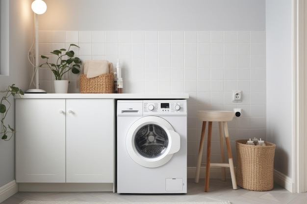 Interno di una lavanderia moderna con lavatrice