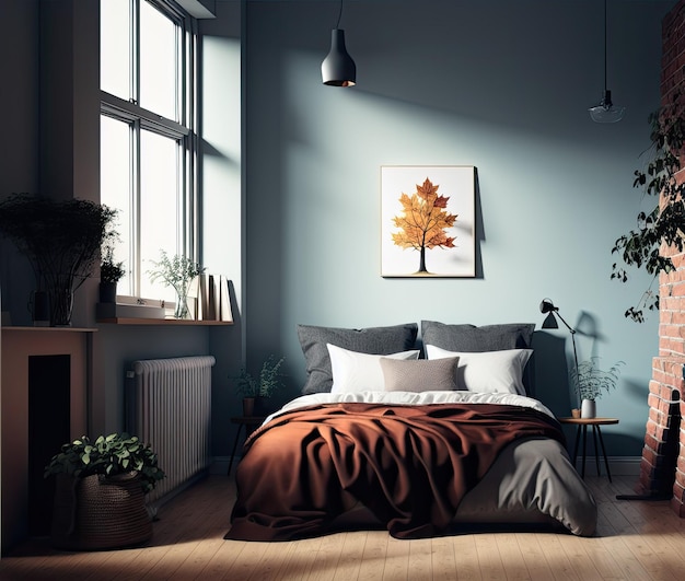 interno di una moderna camera da letto con una grande finestra appartamento architettura letto comfort camera da letto