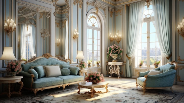 Interno di una stanza accogliente in stile classicismo