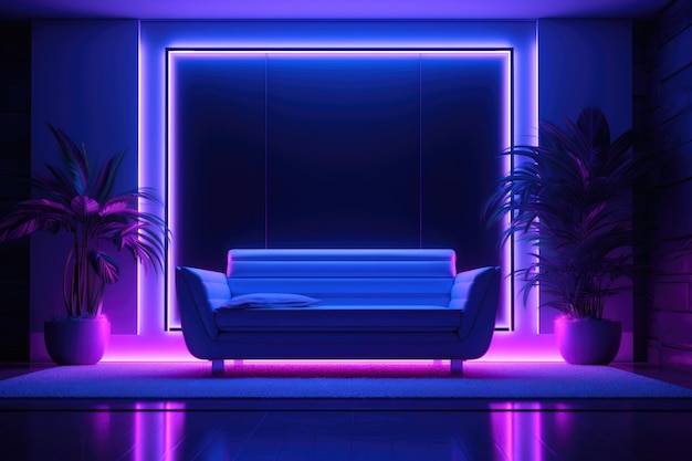 Interno di una stanza con illuminazione al neon