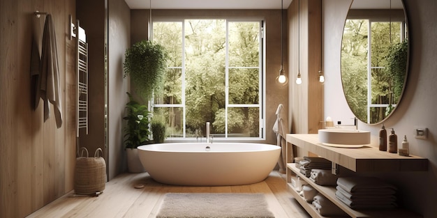 Interno elegante del bagno in una casa moderna in stile Scandi