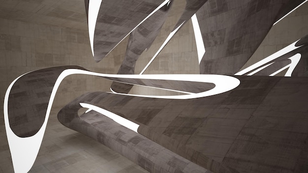 Interno liscio in cemento architettonico astratto di una casa minimalista con illuminazione al neon 3D