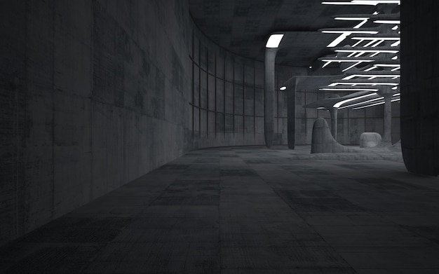 Interno liscio in cemento astratto scuro vuoto Sfondo architettonico 3D illustrazione e rendering