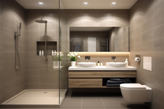 Interno luminoso ed elegante del bagno in una casa di lusso Contenuti generati dall'intelligenza artificiale