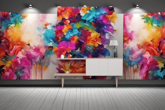 Interno moderno con fiori colorati e vetro interno moderno con fioriti colorati e bicchieri vuoti