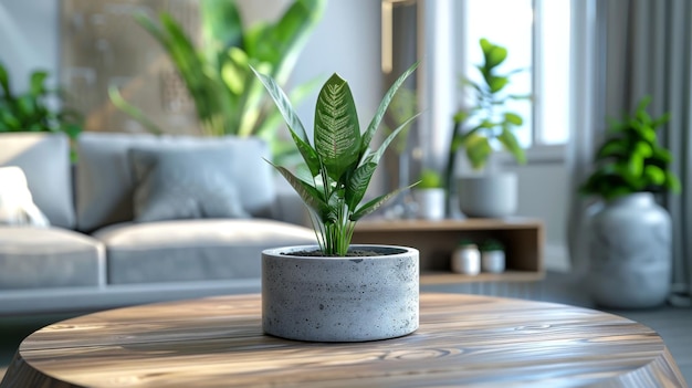 Interno moderno del soggiorno con pianta in vaso