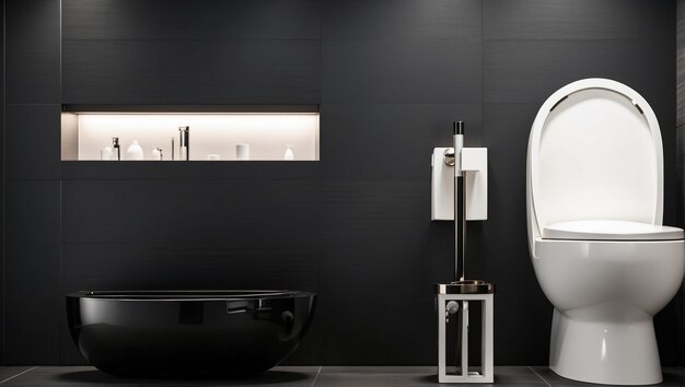 Interno moderno e di lusso della toilette nera