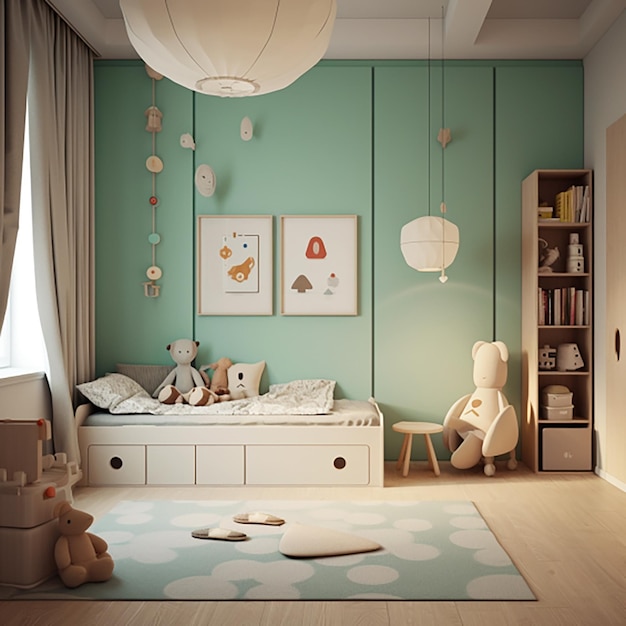 interno verde della camera da letto dei bambini