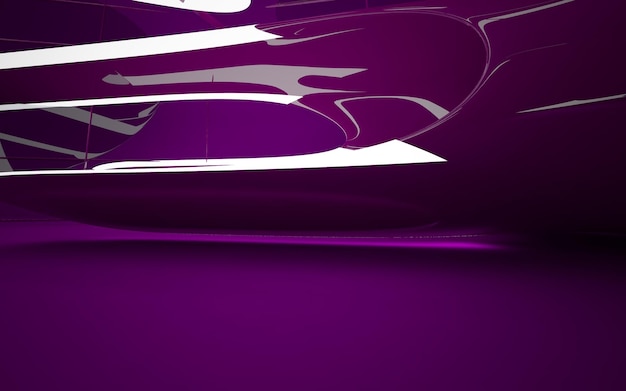 Interno viola astratto con linee bianche luminose. illustrazione 3D. Rappresentazione 3D