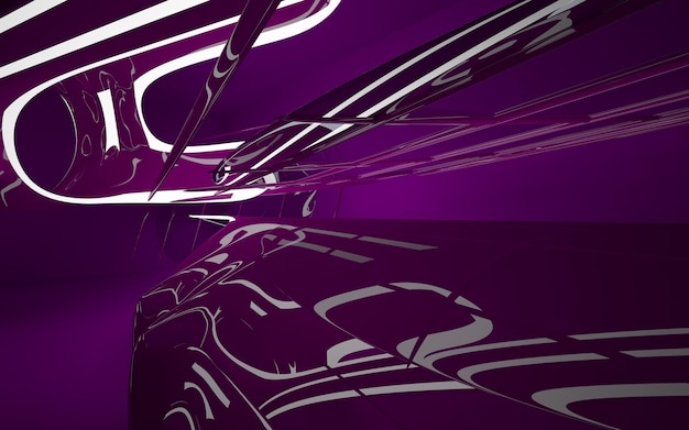 Interno viola astratto con linee bianche luminose. illustrazione 3D. Rappresentazione 3D