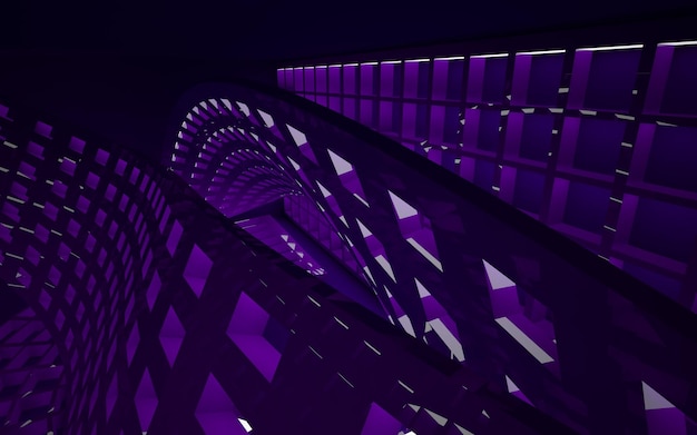 Interno viola astratto con linee bianche luminose illustrazione 3D rendering 3D