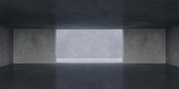 Interno vuoto dello spazio concreto con luce solare e rendering 3d ombra