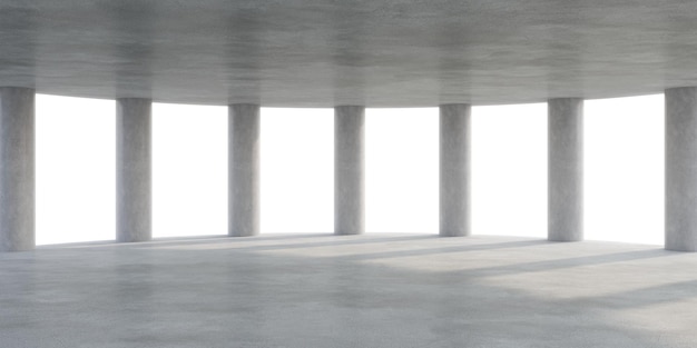 Interno vuoto dello spazio concreto con luce solare e rendering 3d ombra