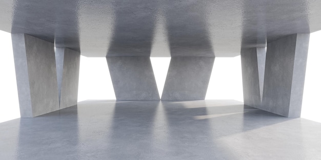 Interno vuoto dello spazio concreto con luce solare e rendering 3d ombra
