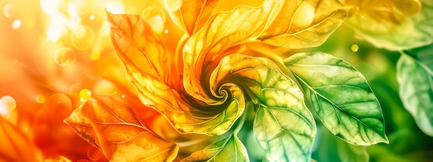 Interpretazione artistica di una foglia a spirale in colori caldi e radianti per creare un astratto dinamico