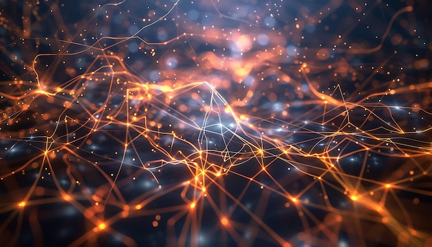 Intersecting lines of electricity forming abstract glowing patterns on a dark energetic background