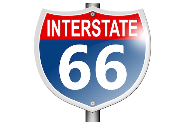 Interstate Highway 66 cartello stradale isolato su sfondo bianco