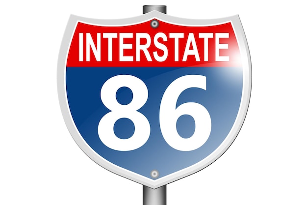 Interstate Highway 86 cartello stradale isolato su sfondo bianco