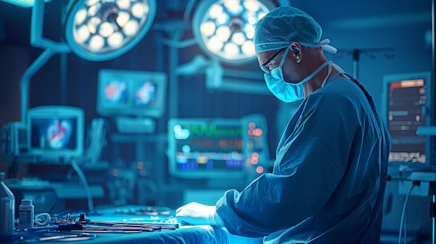 Interventi cardiologici un medico chirurgo maschio che esegue la procedura