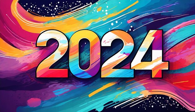 Intestazione del calendario 2024 numero su sfondo colorato astratto colore pennello pennello