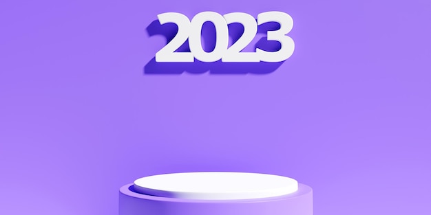 Intestazione del calendario numero 2023 su sfondo viola Felice anno nuovo 2023 sfondo colorato