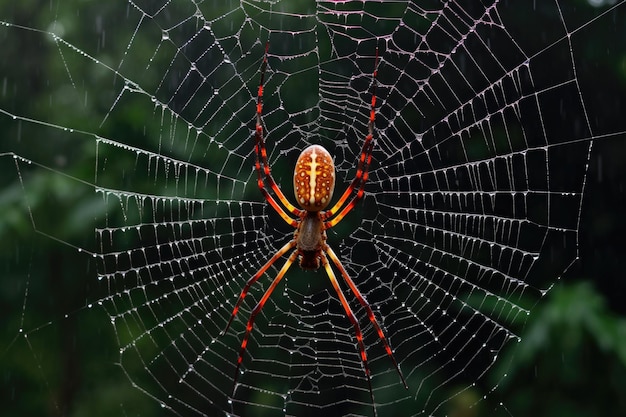 Intricata ragnatela di un ragno tessitore di sfere d'oro creato con l'IA generativa