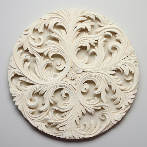 Intricata targa in legno intagliata in 3D con disegno floreale