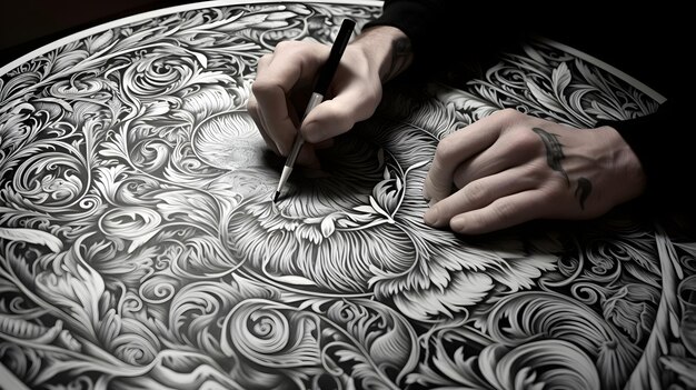 Intricate illustrazioni disegnate a mano su grandi tele