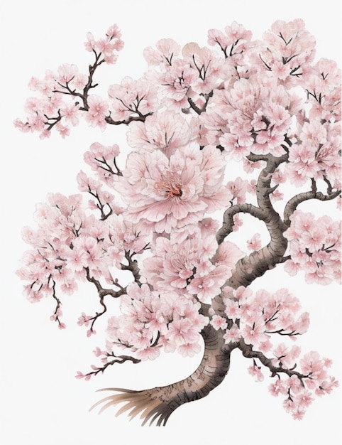 intricato acquerello barocco di fiori di sakura