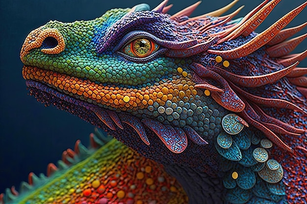 Intricato drago dai colori vivaci e delicatamente scolpito che punta