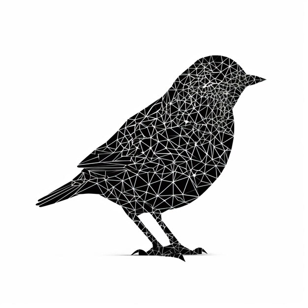 Intricato geometrico Black Bird su sfondo bianco Design grafico nitido